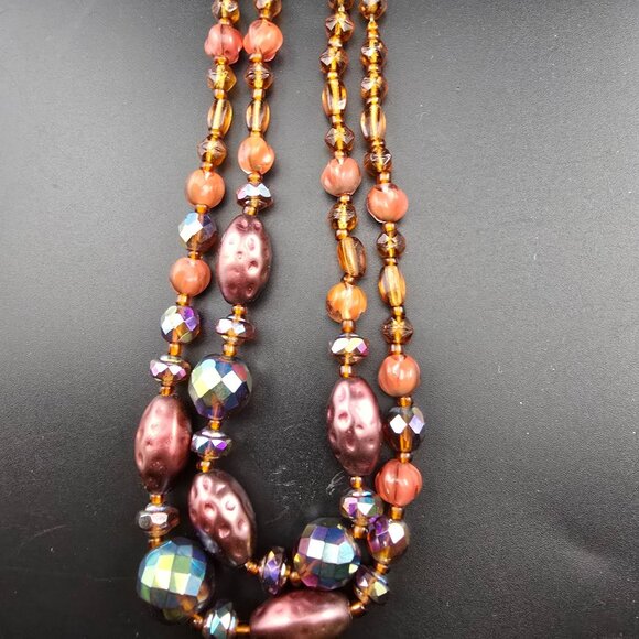 Vintage W. Germany Double Strand Necklace Beads Aurora Borealis Faceted Crystal - Picture 7 of 9